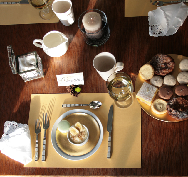 Top view of Winter Bridal Shower Inspiration Simple Table Setting in Rich