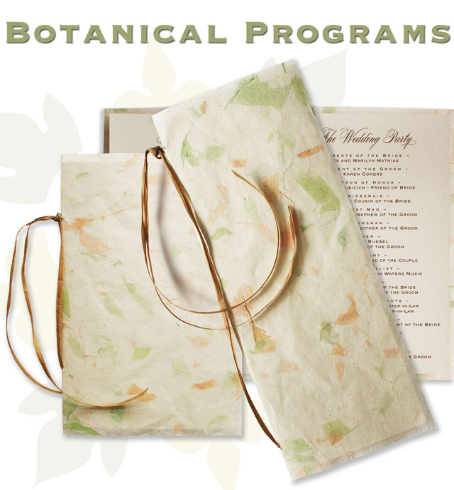 Eco Wedding Programs Mulberry w Botanical Leaves and Strands