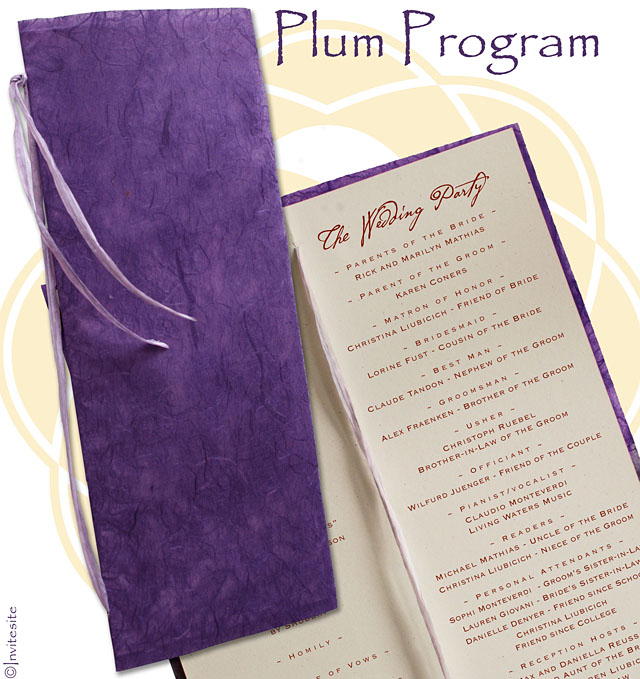 Purple DIY Wedding Program made from Treefree 100 PCW paper